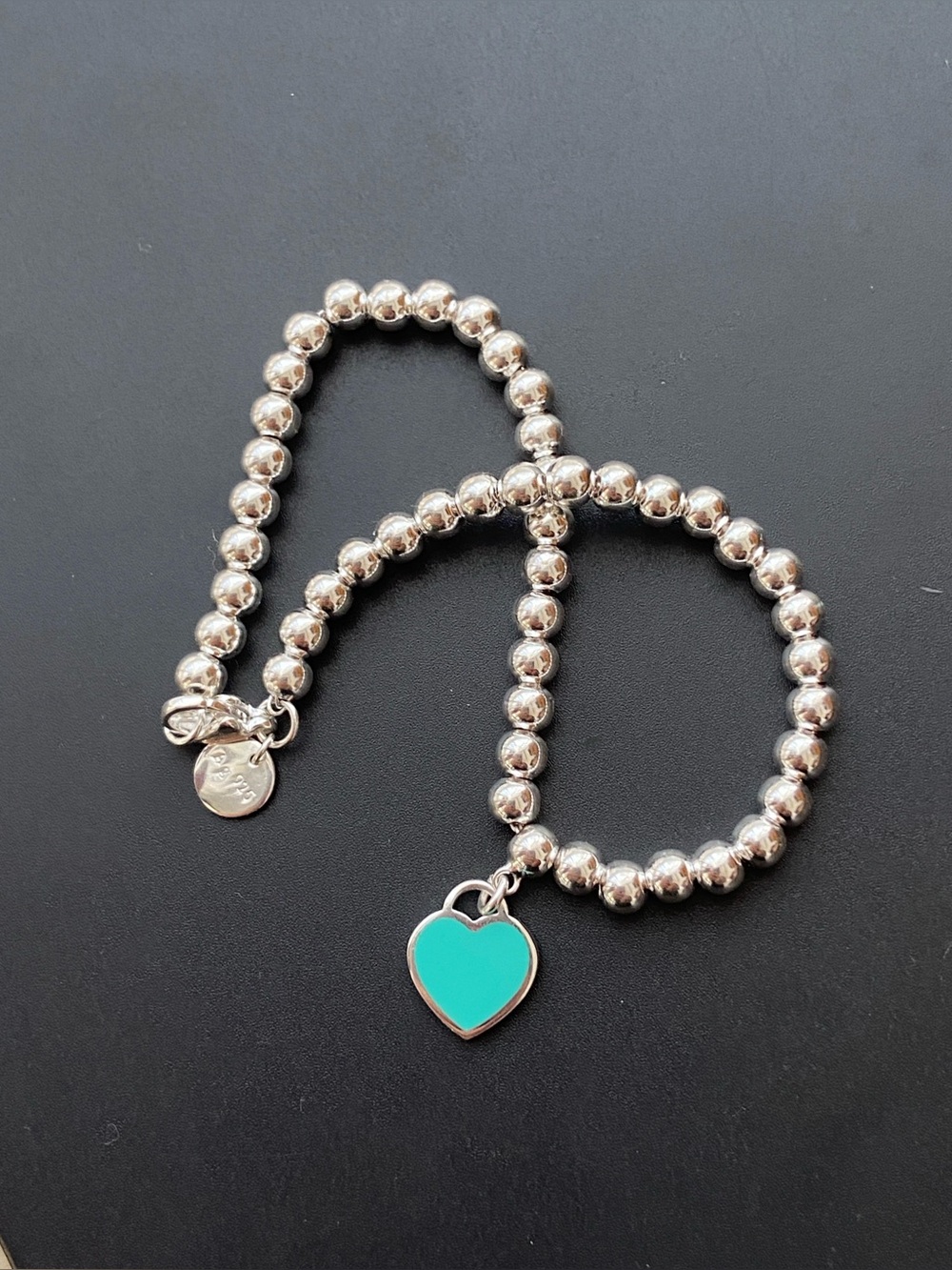 Silver Beaded Bracelet with Turquoise Heart Charm